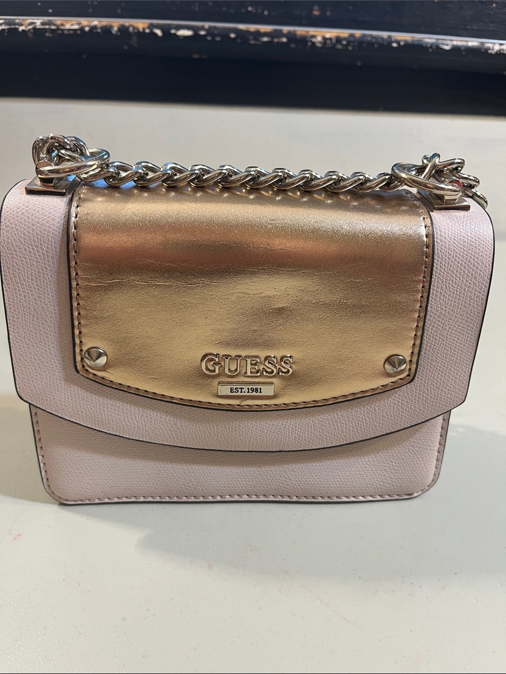 GUESS Blush Pink and Gold Metallic Flap Crossbody